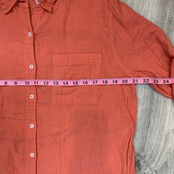 Dylan orange/red button down, frayed hem blouse - Picture 8 of 9